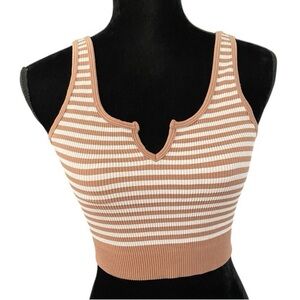 Bozzolo women’s striped Brown white Fitted Crop Tank Y2K retro festival casual M